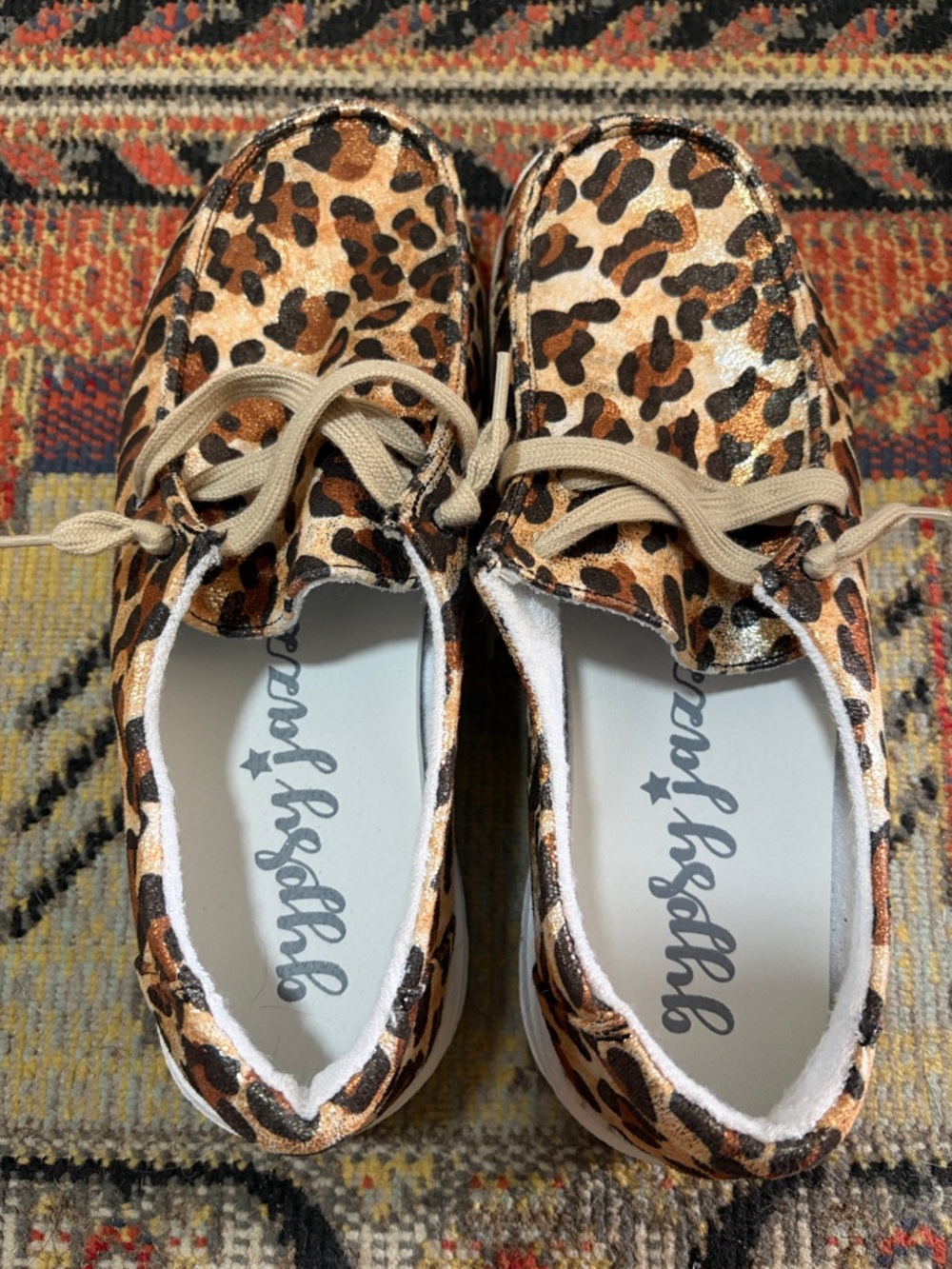 Gypsy Jazz Leopard Print Lace-Up Flats in Brown and Black